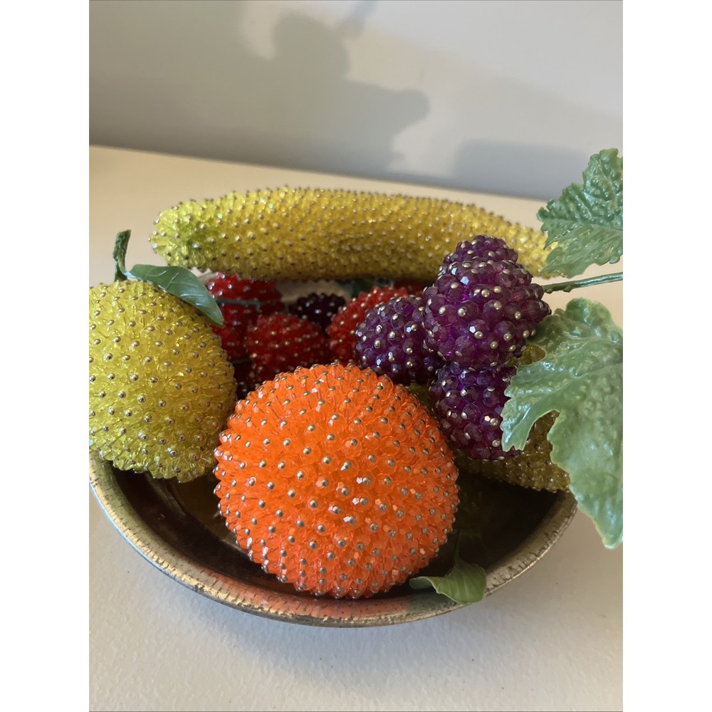 Vintage Lot of 12 Mid-Century Push Pin Sequined Beaded Faux Fruit Decor Kitschy